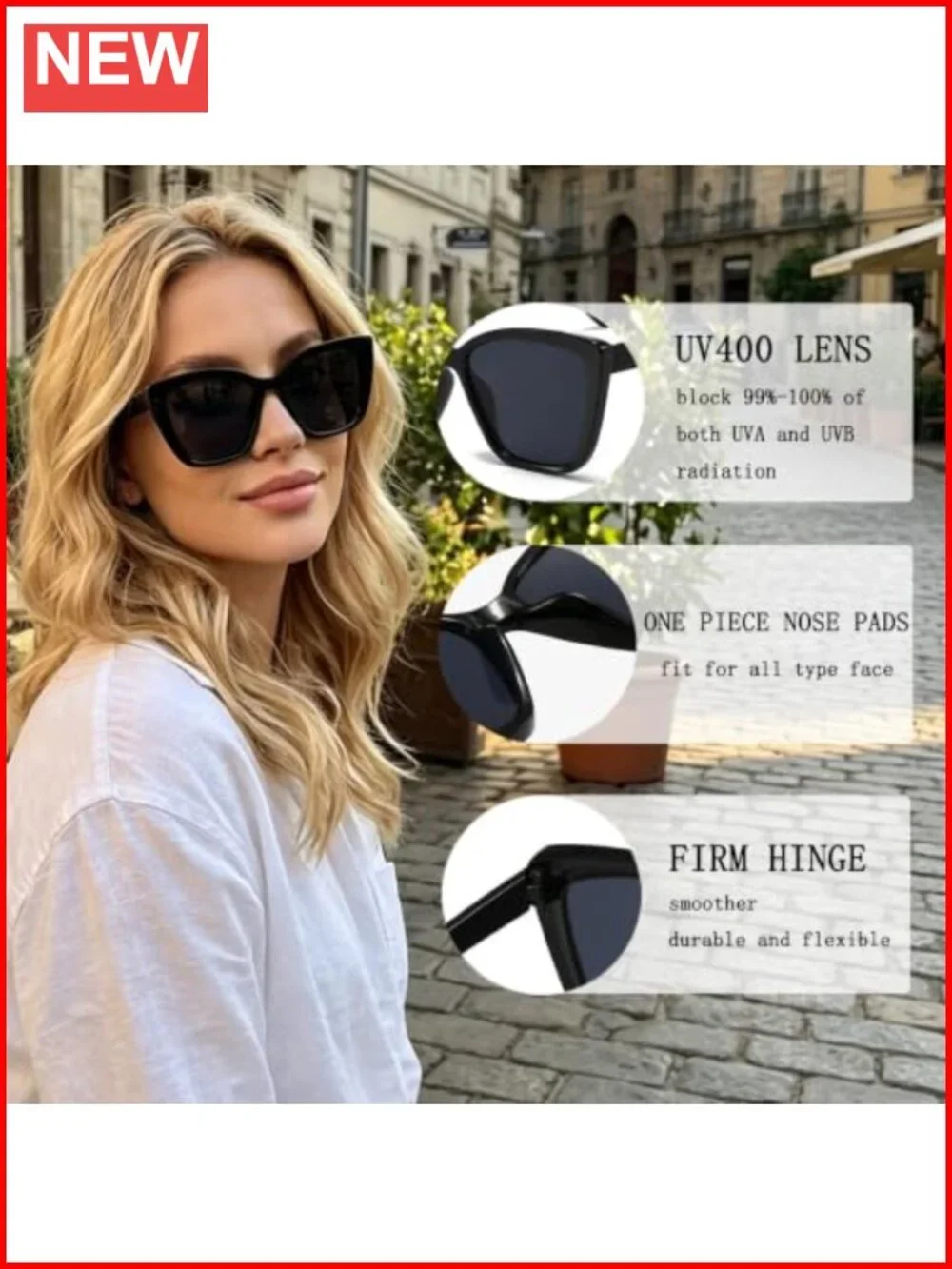 Oversized Cat Eye Sunglasses UV400 Protection Square Trendy